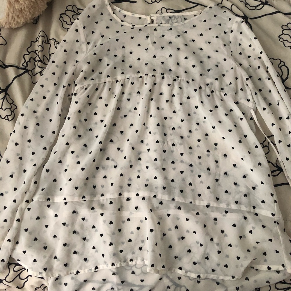 See through white top with black hearts